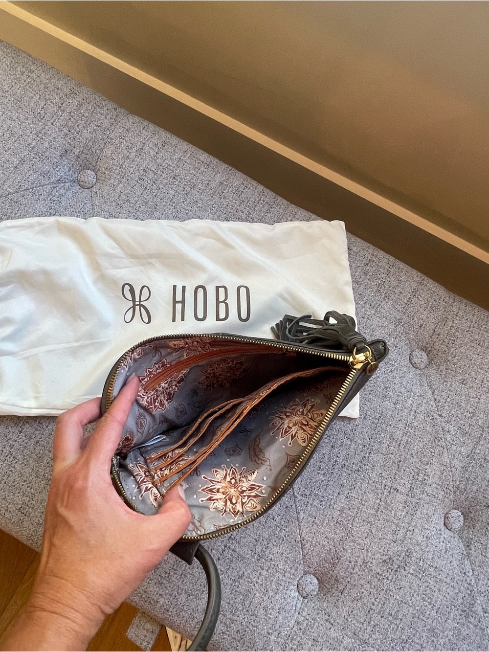 HOBO Gray Leather Wristlet with Tassel Ring - Picture 2 of 2